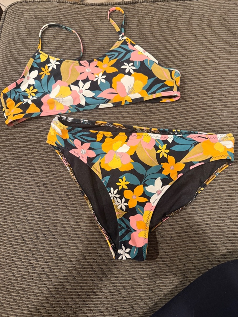 Volcom Black Swim Bottoms with Yellow, Pink & Teal Trim